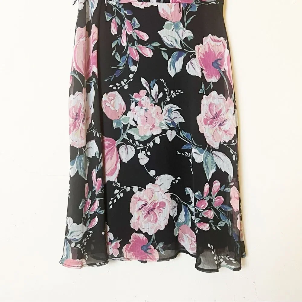 CONNECTED APPAREL Wedding Guest Knee-Length Shift Dress, Size 6 Black Floral